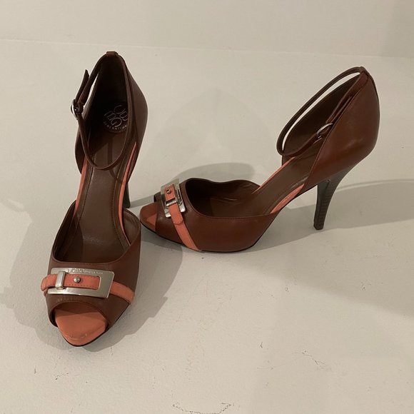 BCBG Generation Brown and Pink Peep Toe Size 9.5 - Picture 1 of 9
